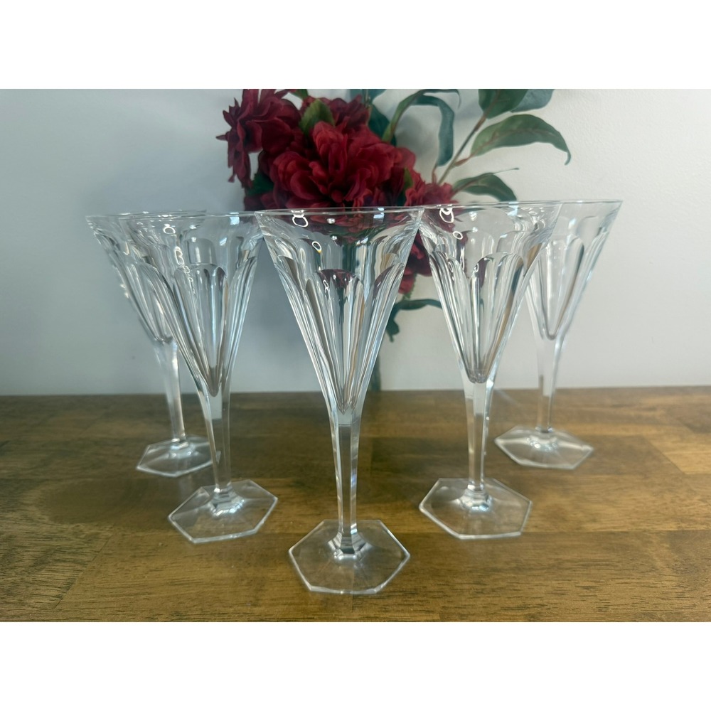 Villeroy & Boch Colonade Crystal Champagne Flutes Set of 5 Faceted Stem Glasses